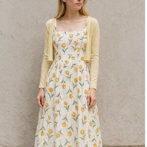 Joie Yellow Tulip Midi Dress with Square Neck